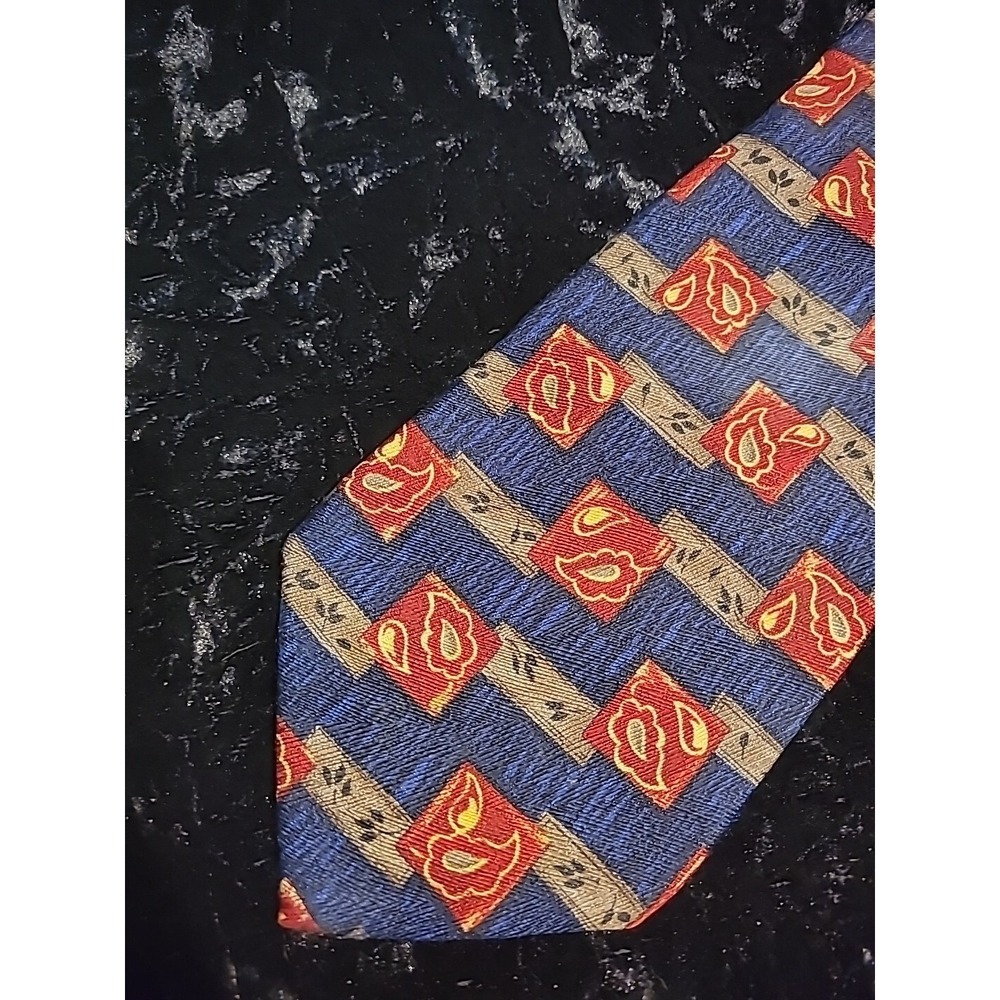 Vintage Ike Behar Mens Neck Tie Blue Red Gray Block Paisley Professional Suit